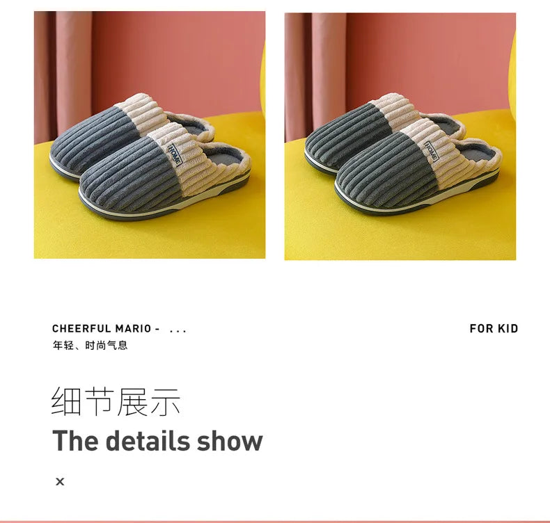 Men's Warm Plush House Slippers Indoor Anti-slip Winter Fluffy Slides With Waterproof Short Plush Male Cotton Shoes