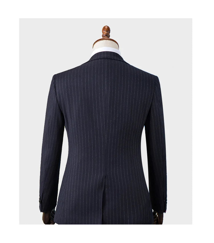 Men's Premium British Striped Suits, Business Formal Dress, Wedding, and Groom, Slim-Fit, Coat Vest & Pants -  Customized Sizes Available