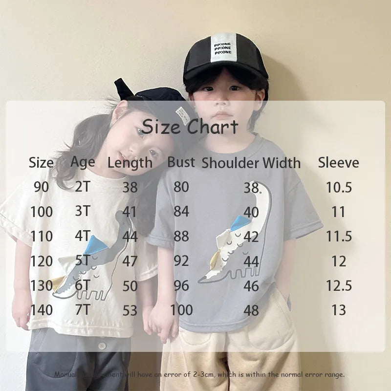Kids Clothes Boys Dinosaur T-Shirts Summer Girls Tee Cotton Boys Half Sleeve Shirt 2-7Y Unisex