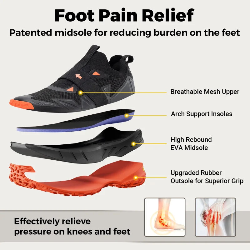 Men's Widened Hiking Walking Shoes Slip-On Comfortable Orthopaedic With Arch Support Non-Slip Sports Shoes For Travel