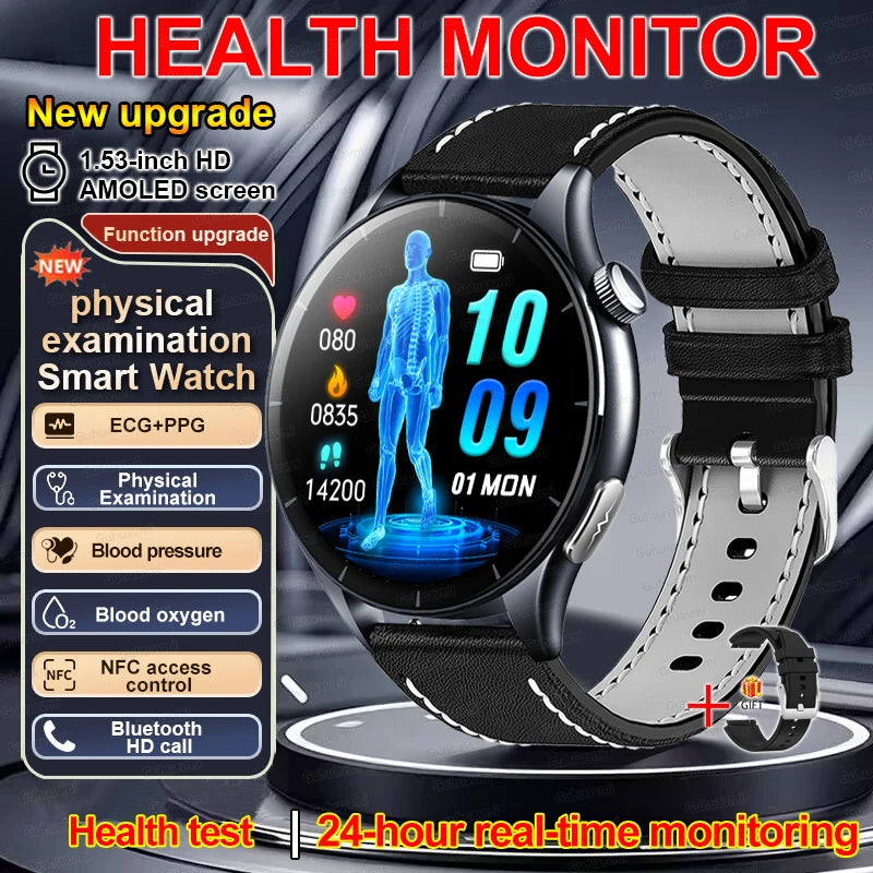2025 Nieuw Smart Watch NFC ECG+PPG Bloedzuurstof Urinezuur Bloeddruk Saffier Smartwatch Heren - Compatibel met Samsung Galaxy, Xiaomi en Huawei IOS