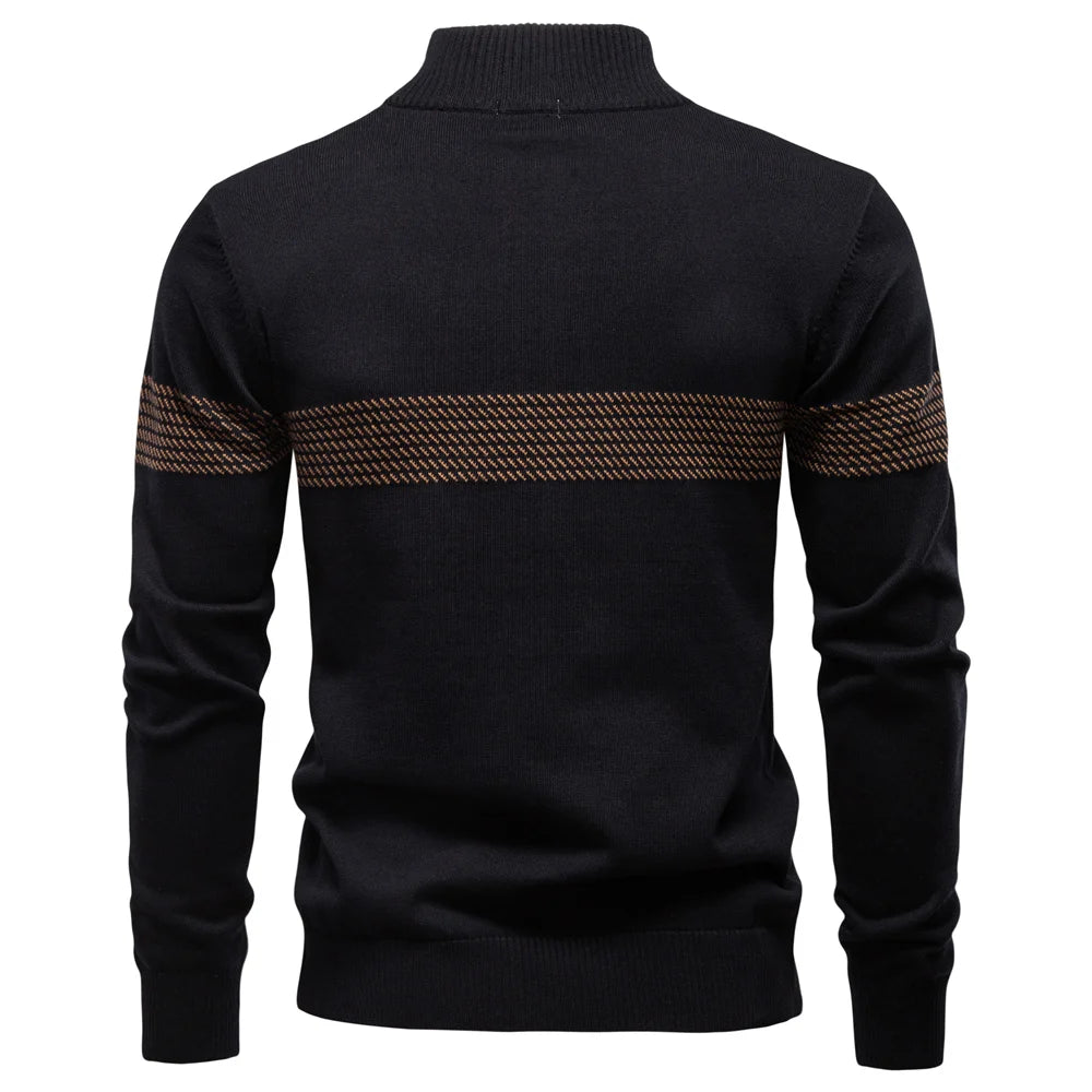 Men's Zipper Sweater Striped Design Knitted Warm Half-Zip Pullover Autumn Winter Outdoor Casual Men's Sweatshirt