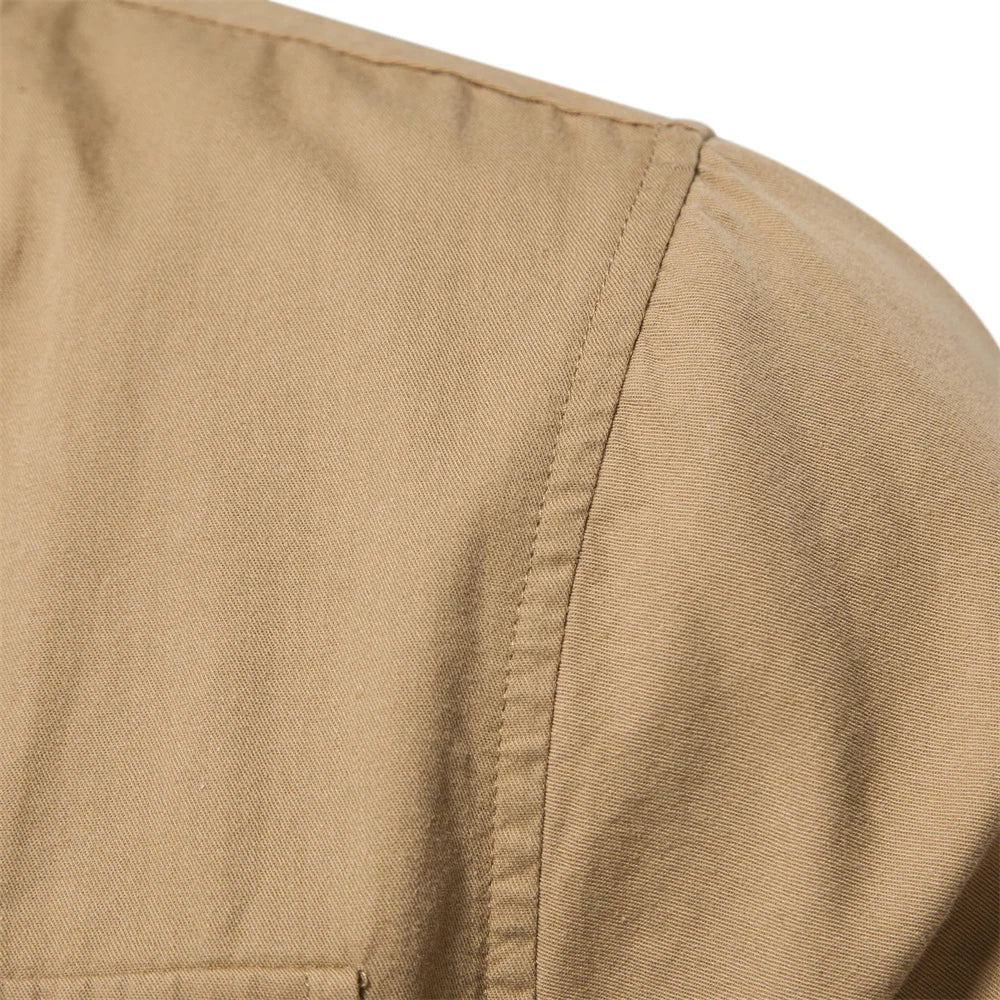 Men's Autumn Military Style 100% Cotton Pocket Shirt Solid Colour Slim Casual Long Sleeve Male Shirt For Men
