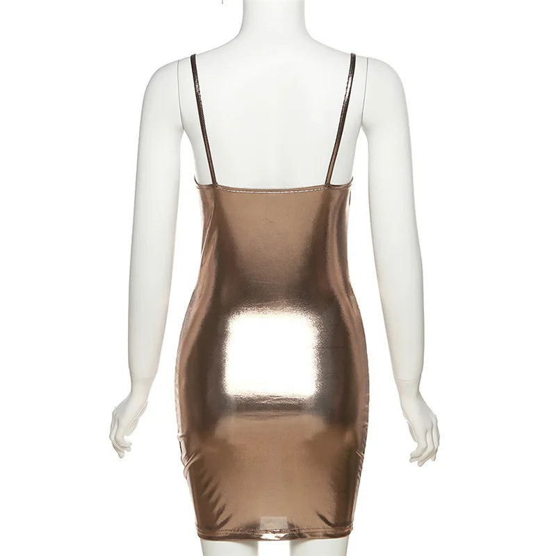 Activiteit Dames Camisole Jurk PU Leer Sexy Mouwloos Effen Skinny Elegant Verjaardagsfeestje Zomer Trend Sexy Bodycon