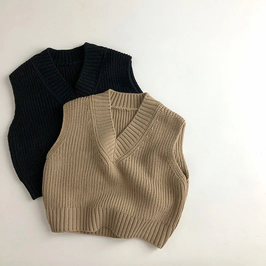 New Autumn Kids Knitted Vest Children Thickened Sweater For Girls & Boys 1-6Y Unisex