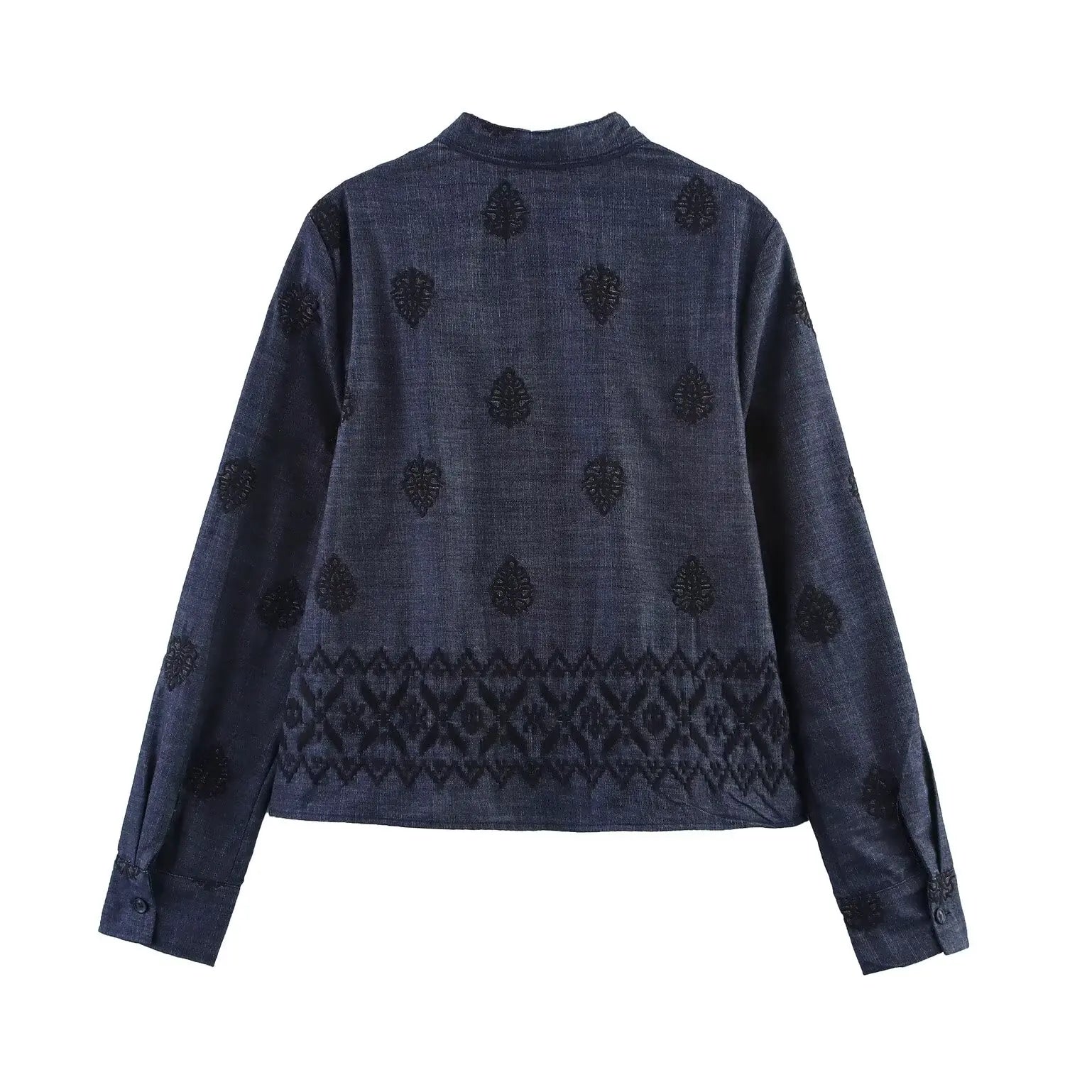 Vintage Women Long Sleeve V Neck Embroidered  Blouse Spring Summer 2025 Streetwear Tops Blusas Mujer