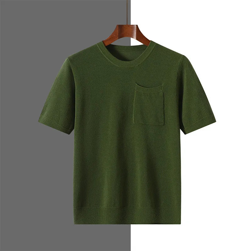 Men's 100% Cotton Pocket T-Shirt With Hollow-Out and Hollow O-neck Design, Breathable, Sweat-Wicking Daily Undershirt