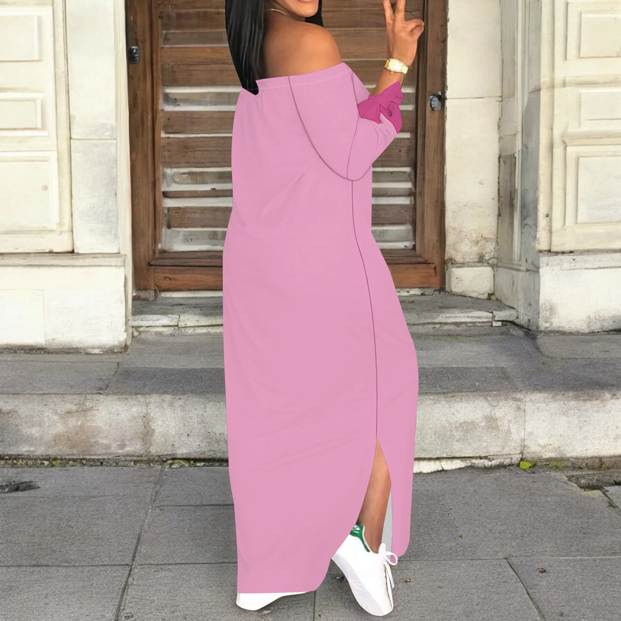 Colorful Brush Stroke Print Maxi Dress Off Shoulder Bodycon Long Sleeve Dress for Women Streetwear Fashion