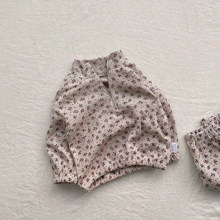 Toddler Kids Clothing 2PCS Set Girls Boys Hoodie Suits Vintage Waffle Casual Style Children's Clothes Outfit 1-5Y Unisex