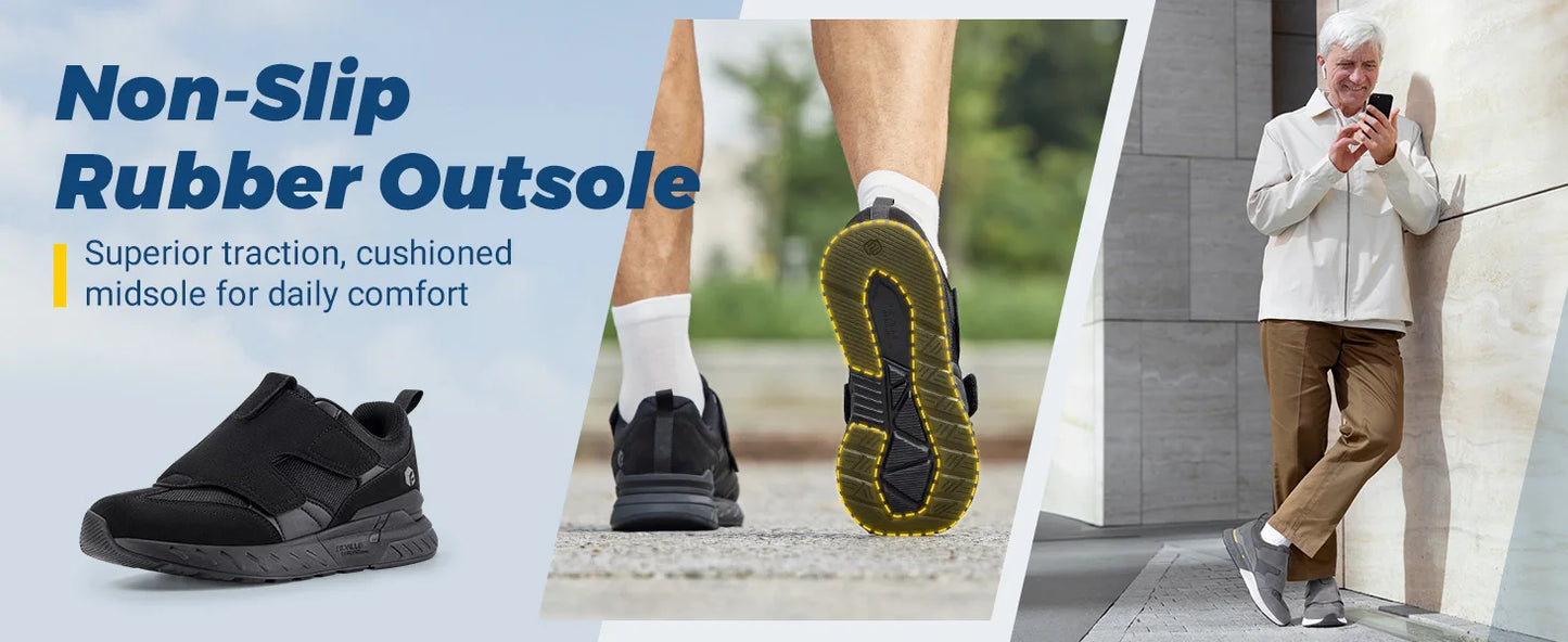 Men's Diabetic Shoes Wide 2E Slip-On Suitable For Swollen Feet Walking Shoe With Arch Support For Foot Pain Relief