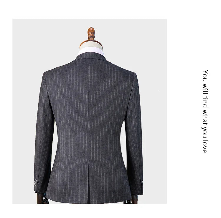 Men's Premium British Striped Suits, Business Formal Dress, Wedding, and Groom, Slim-Fit, Coat Vest & Pants -  Customized Sizes Available
