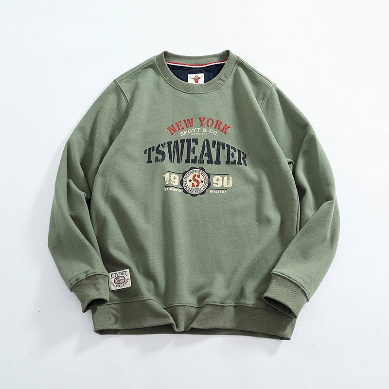 Autumn New American Retro Long Sleeve O-neck Letter Printed Sweatshirts Men's Fashion Washed Old Terry Pullover Casual Sportwear