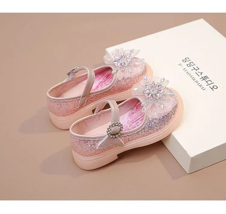 Disney Children High Heel Princess Elsa Party LED Light Shoes Summer Girls Sandals Baby Girls Crystal Blue Pink Shoes 23-34