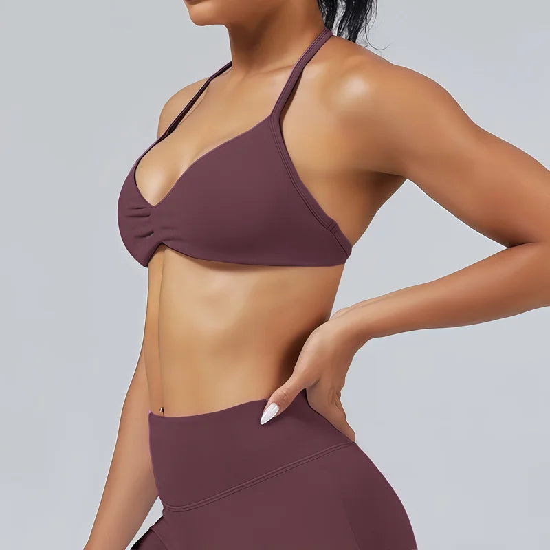 HISTELLO Women’s High Support Strappy Sports Bra – Seamless Push Up Gym & Yoga Workout Tank Top