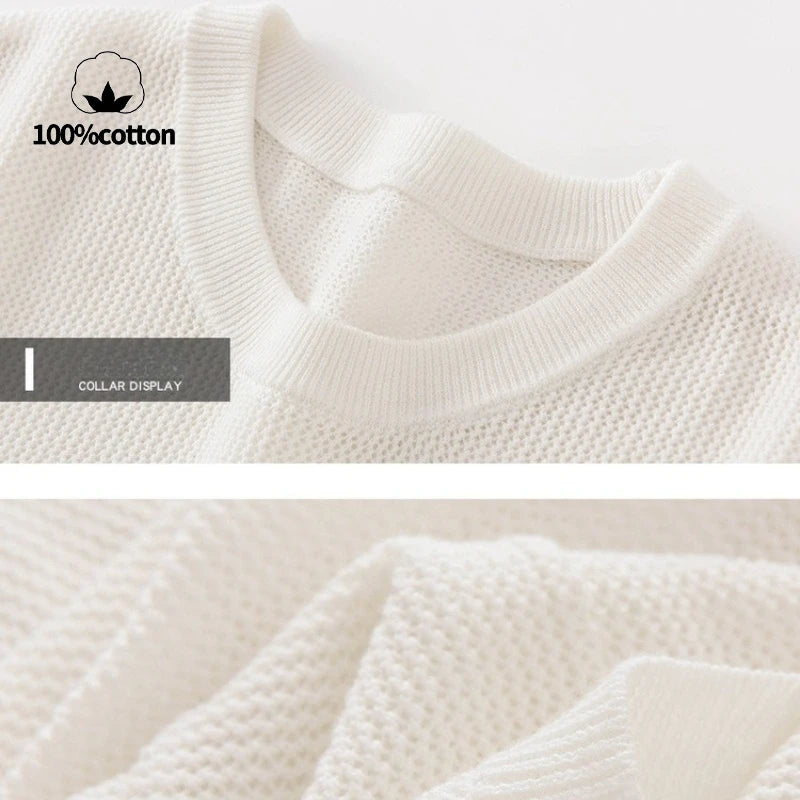 Men's 100% Cotton Pocket T-Shirt With Hollow-Out and Hollow O-neck Design, Breathable, Sweat-Wicking Daily Undershirt