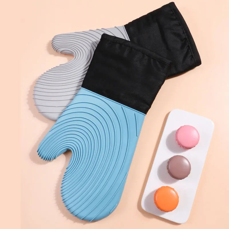 Flexible Silicone Oven Mitts Set For Cooking Kitchen Essentials Extra Long Professional Heat Resistant Gloves Baking Supplies