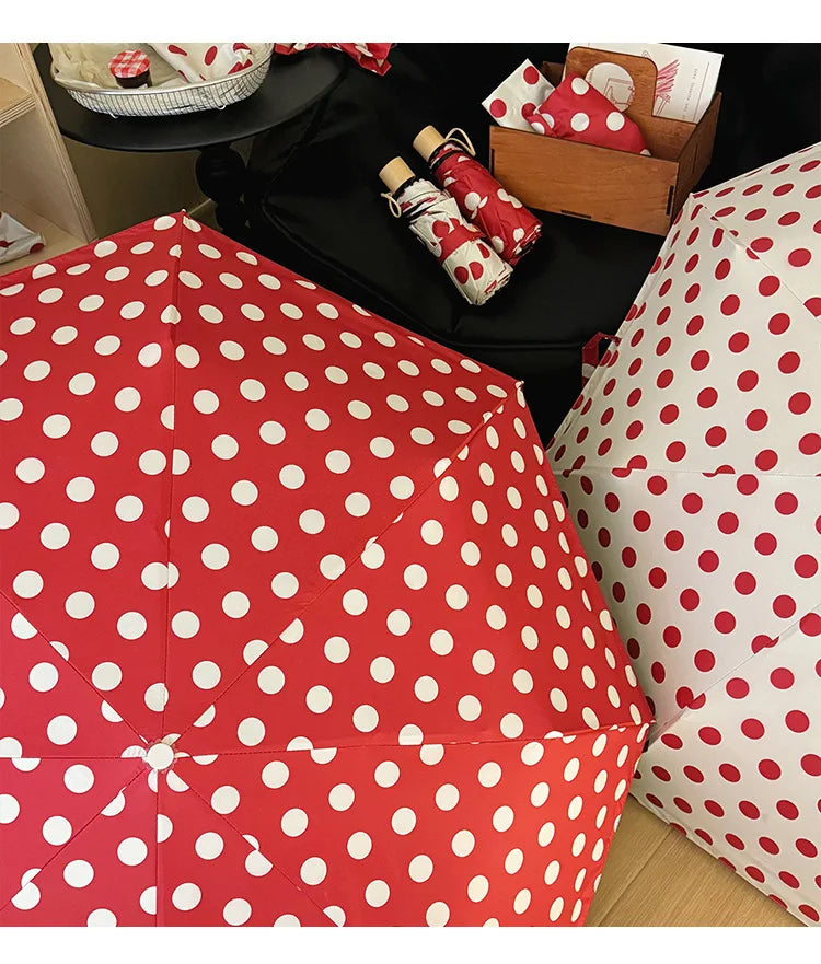 Large Polka Dots AutoOpen/Close Women’s Retro Aesthetic 2-in-1 Umbrella - UPF 50+ Protection 3-Fold Compact, Windproof & Stylish