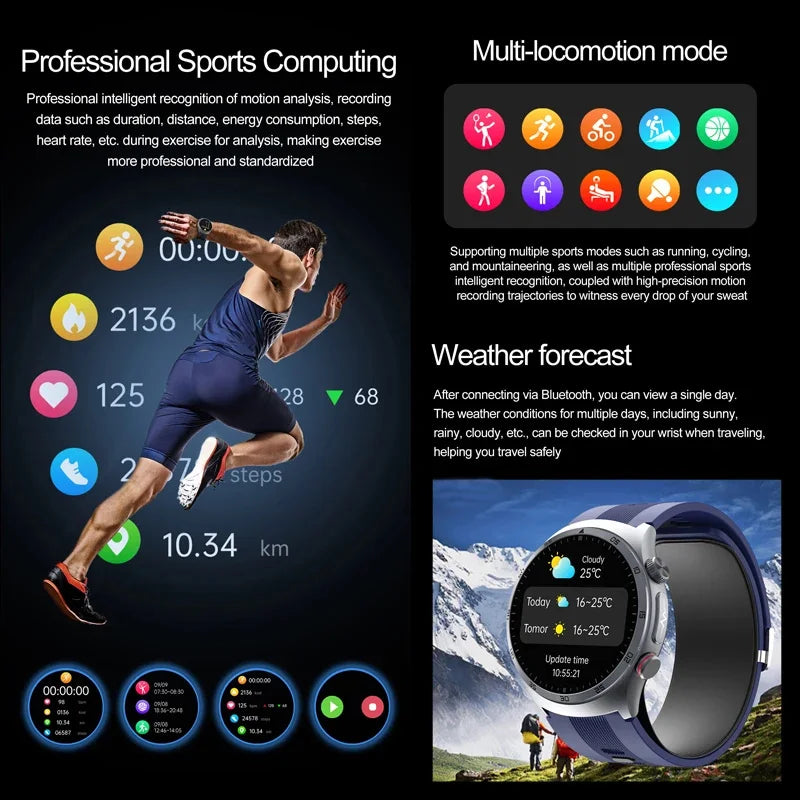 Airbag Type Blood Pressure Smart Watches Blood Oxygen Sport Call Health Tracking Sapphire Glass AMOLED Air Pump Smartwatch With NFC