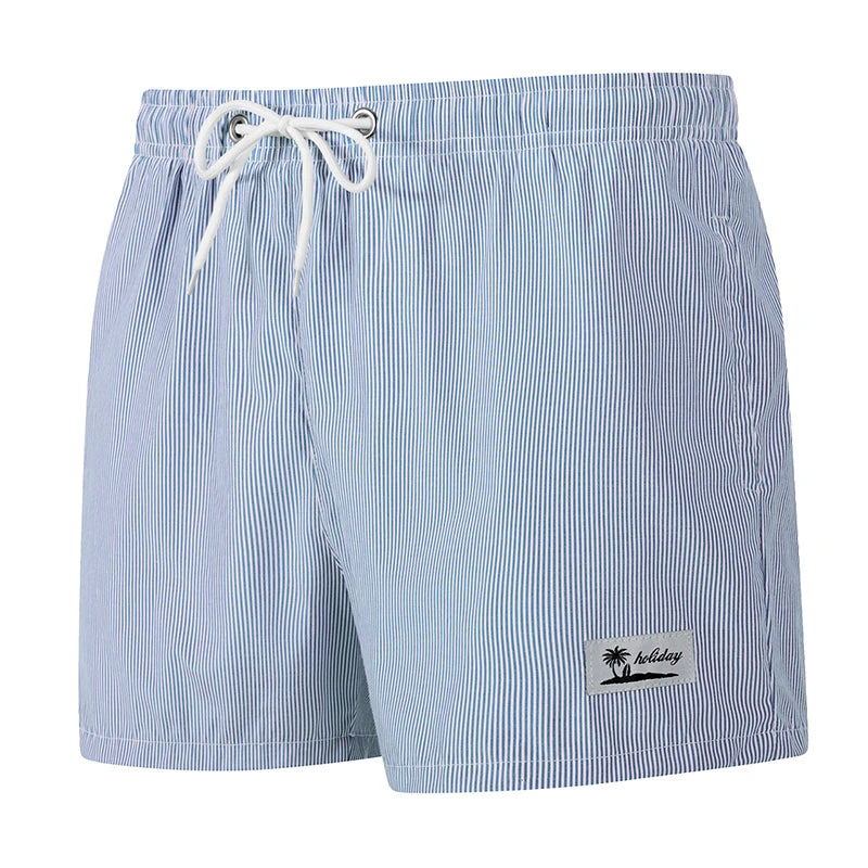 Men’s Quick-Dry Striped Swim Shorts – Beach Board Shorts with Mesh Liner & Pockets for Summer Swimwear