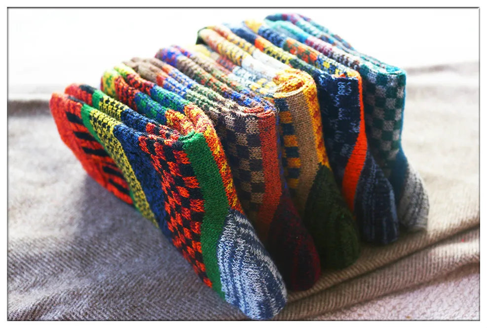 5 Pair Winter New Thick Warmth Harajuku Retro Fashion Casual Wool High Quality Cotton Socks For Men