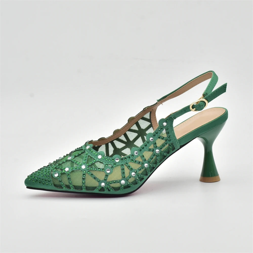 Hollow Design Trendy African Matching Shoes and Bags Italy Rhinestone Women Party Pumps for Women Elegant Wedding Shoes Bride