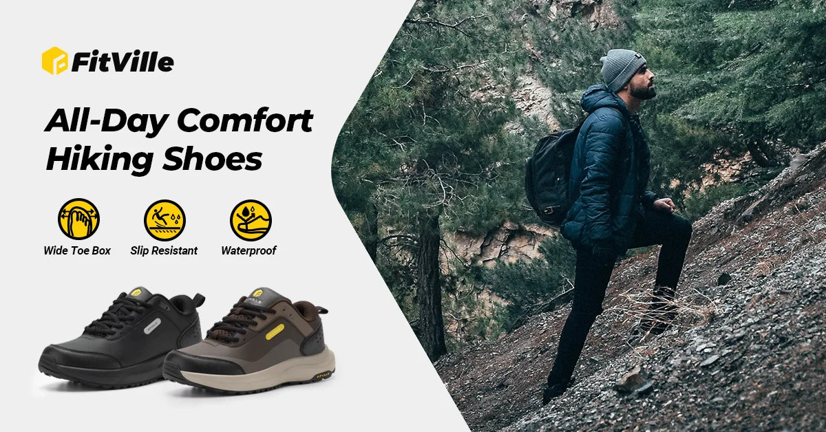Men's Shoes Wide Width Outdoor Hiking Shoes Lightweight Breathable for Swollen Feet Correction Toes Relieve Pain
