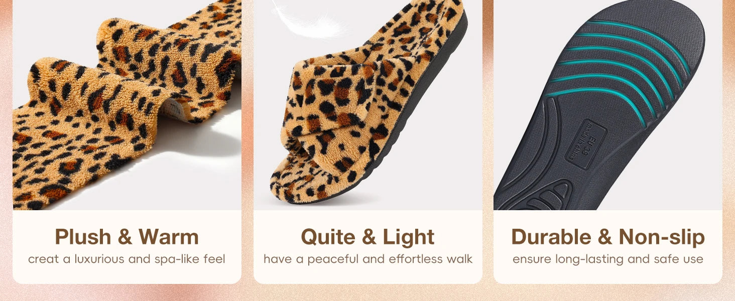 Women's Fuzzy House Slippers Orthopaedic Plush Slide With Arch Support and Open Toe Non-Slip Furry Bedroom Slide Suitable As House Shoes