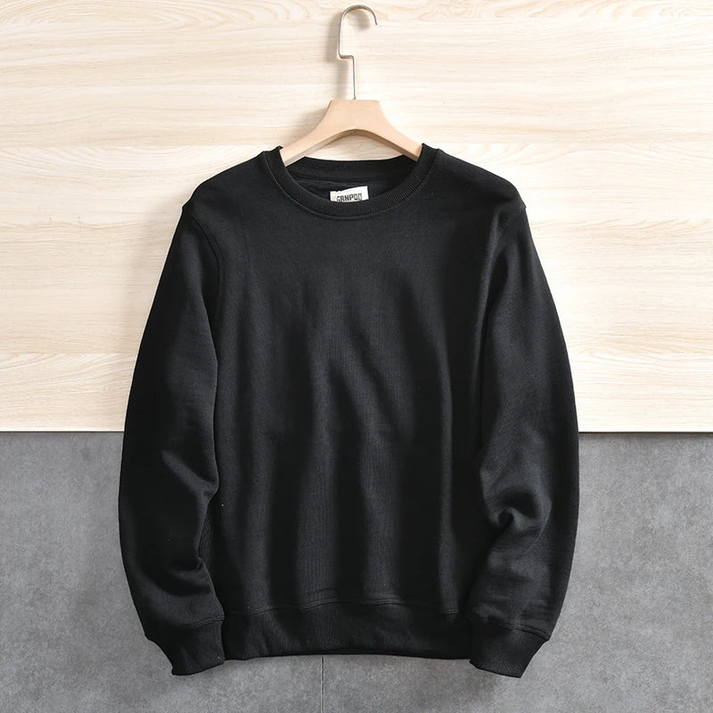 Lente Nieuwe Amerikaanse Retro Lange Mouw O-hals Effen Kleur Sweatshirts Heren Eenvoudige 100% Katoen Gewassen Trui Casual Sportkleding