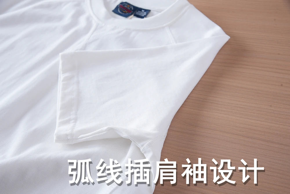 2025 Summer New American Retro 280G Short Sleeve O-neck Solid Color T-shirt Men's Fashion 100% Cotton Washed Casual Loose Tops