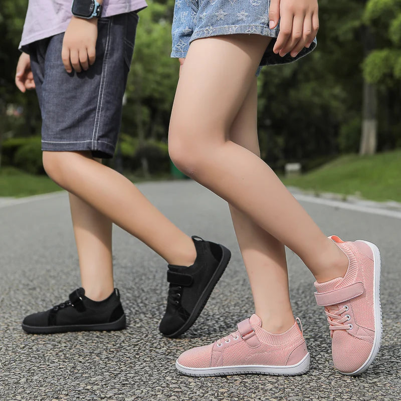 Wide Toe Barefoot Sneakers for Boys & Girls - Lightweight Non-Slip Kids Walking Skate Shoes Comfortable Breathable Soft Material