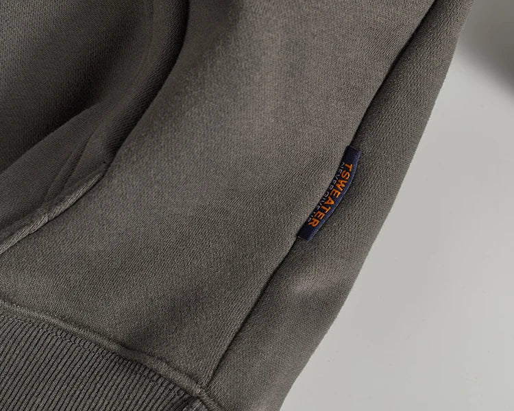 Autumn Winter American Retro Hooded Kangaroo Pocket Sweatershirts Men's Fashion Loose Casual Heavyweight Velvet Pullover Hoodies