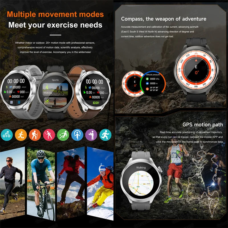 GPS Sports Smartwatch Men AMOLED Screen Compass Altimeter Heart rate BP NFC Bluetooth Call Smart Watch For Men - Compatible With HUAWEI IOS