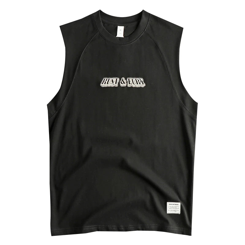 Summer New American Retro Sleeveless O-neck 3D Letter Printed T-shirt Men's Fashion 100% Cotton Basketball Sports Casual Vest