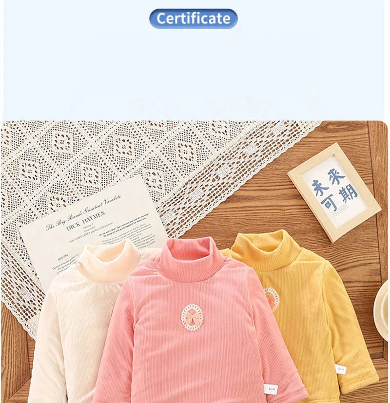 Kid's Winter Blouse 1-5Y Girls Padded Cotton Long Sleeve T-shirt Children's Thickening Warm Bottoming Shirt