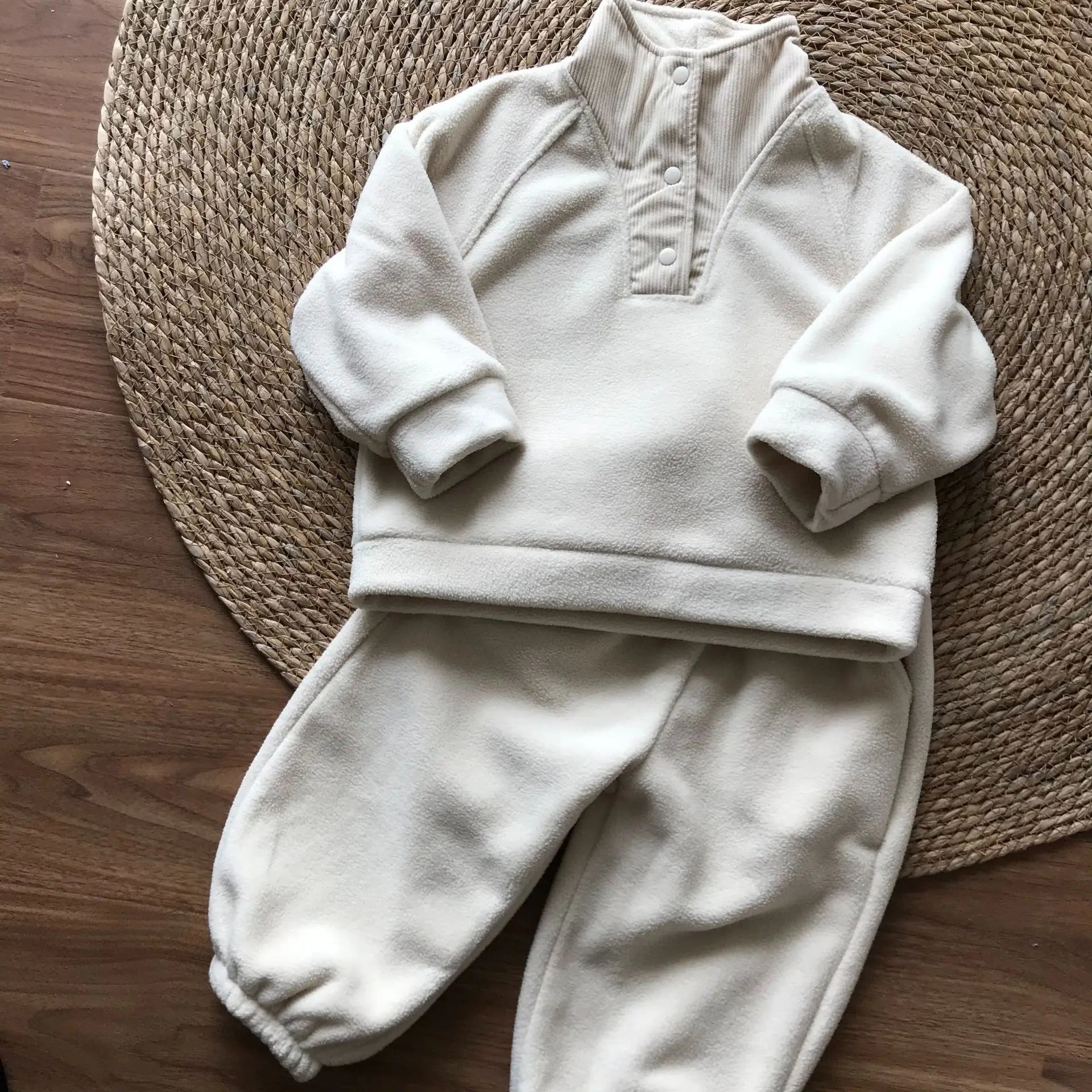 Unisex 2Pcs Autumn Winter Warm Clothing Set Fleece Hoodie and Pants Suit Turtleneck Double Fleece Kids Tracksuit