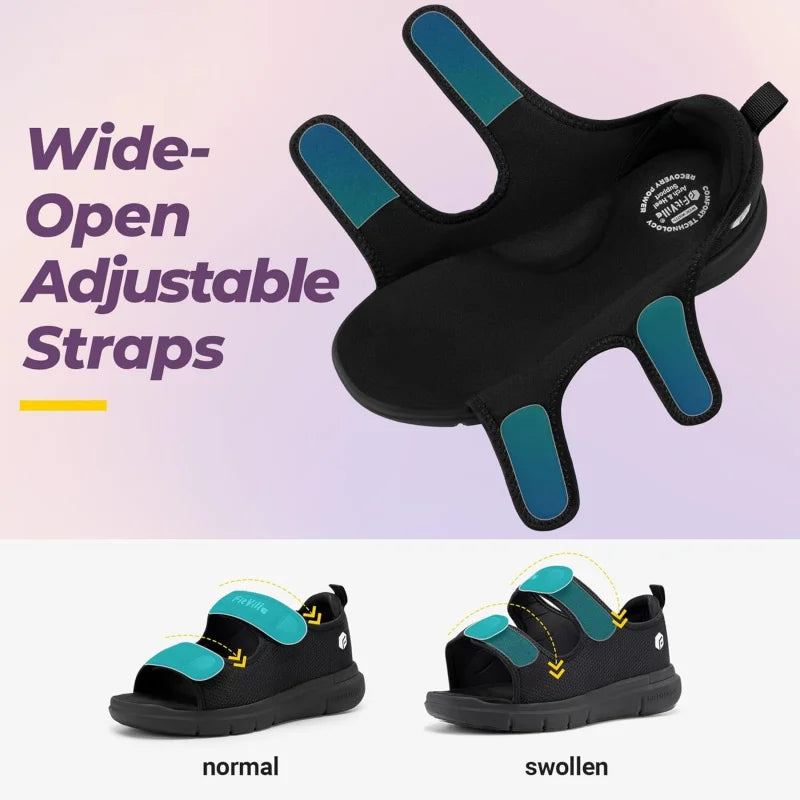 Women's Diabetic Wide Sandals With Arch Support Adjustable Straps Lightweight Casual Ladies Flat Shoes