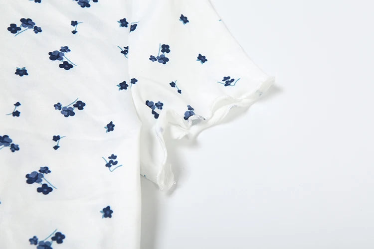 Floral Print 2 Piece Set Women o-Neck Short Sleeve T-Shirts+Folds Skinny Shorts Matching Casual Simple Ruffles Suits