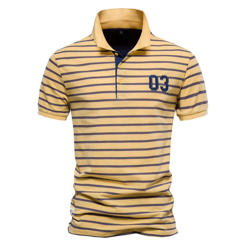 Men's Polo Shirts Cotton Short Sleeve Striped Contrast Colour Polo Shirts for Men Brand High Quality Social Polos Male