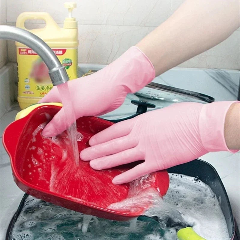 100 stuks roze nitril handschoenen wegwerp latex handschoenen poedervrij voor huishoudelijk gebruik, schoonheidssalon, keukenhandschoenen