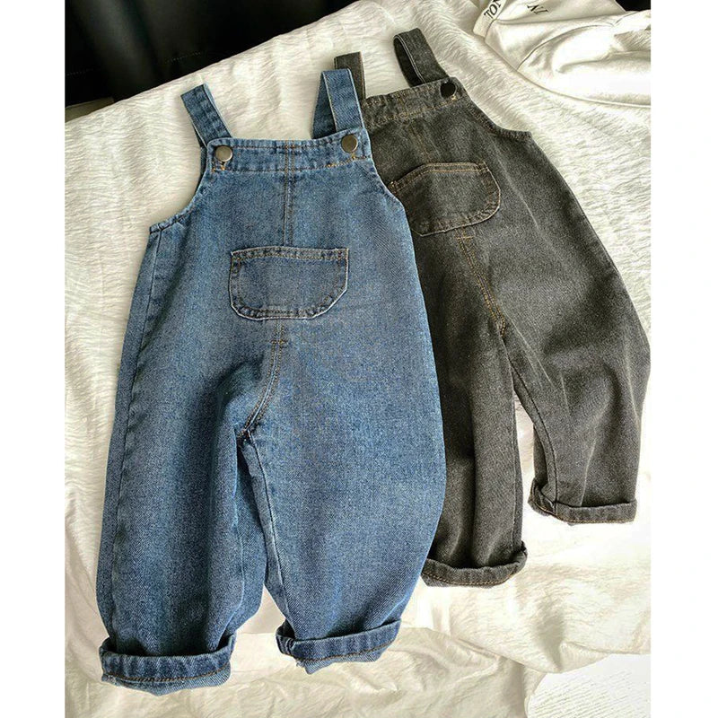 Kids Trousers Solid Brief Girls Denim Overall Boys Jumpsuits 1-6Y Unisex