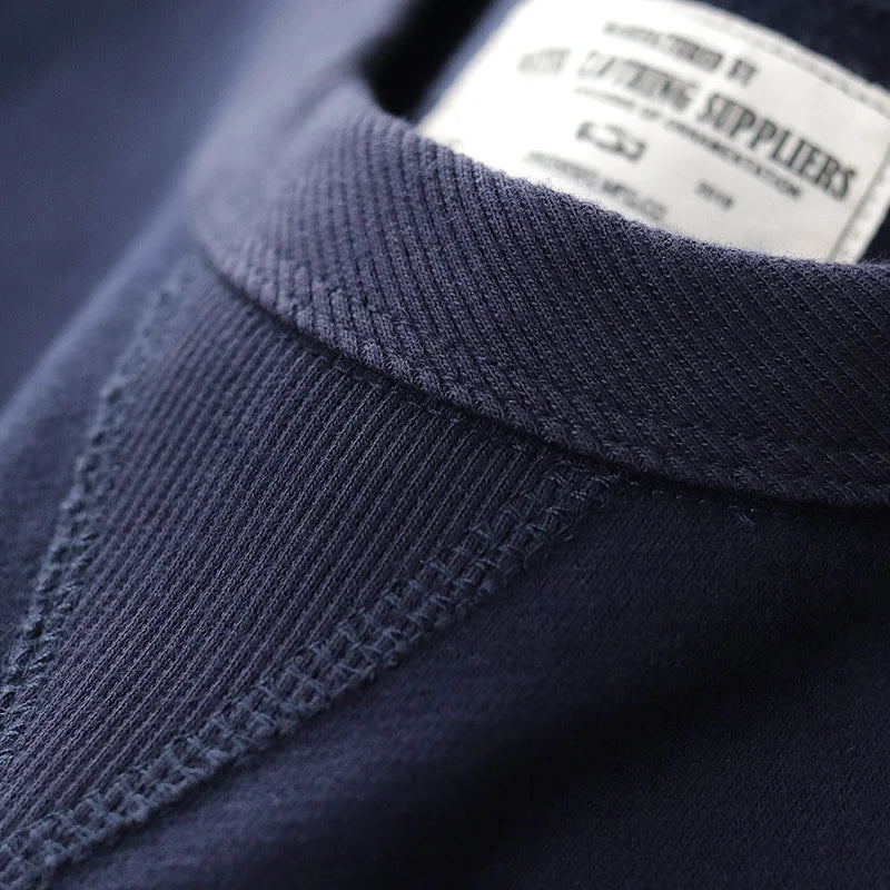 Autumn New American Retro Heavyweight 500g Letter Printed Sweatshirts Men's Fashion 100% Cotton Washed Pullover Casual Sportwear