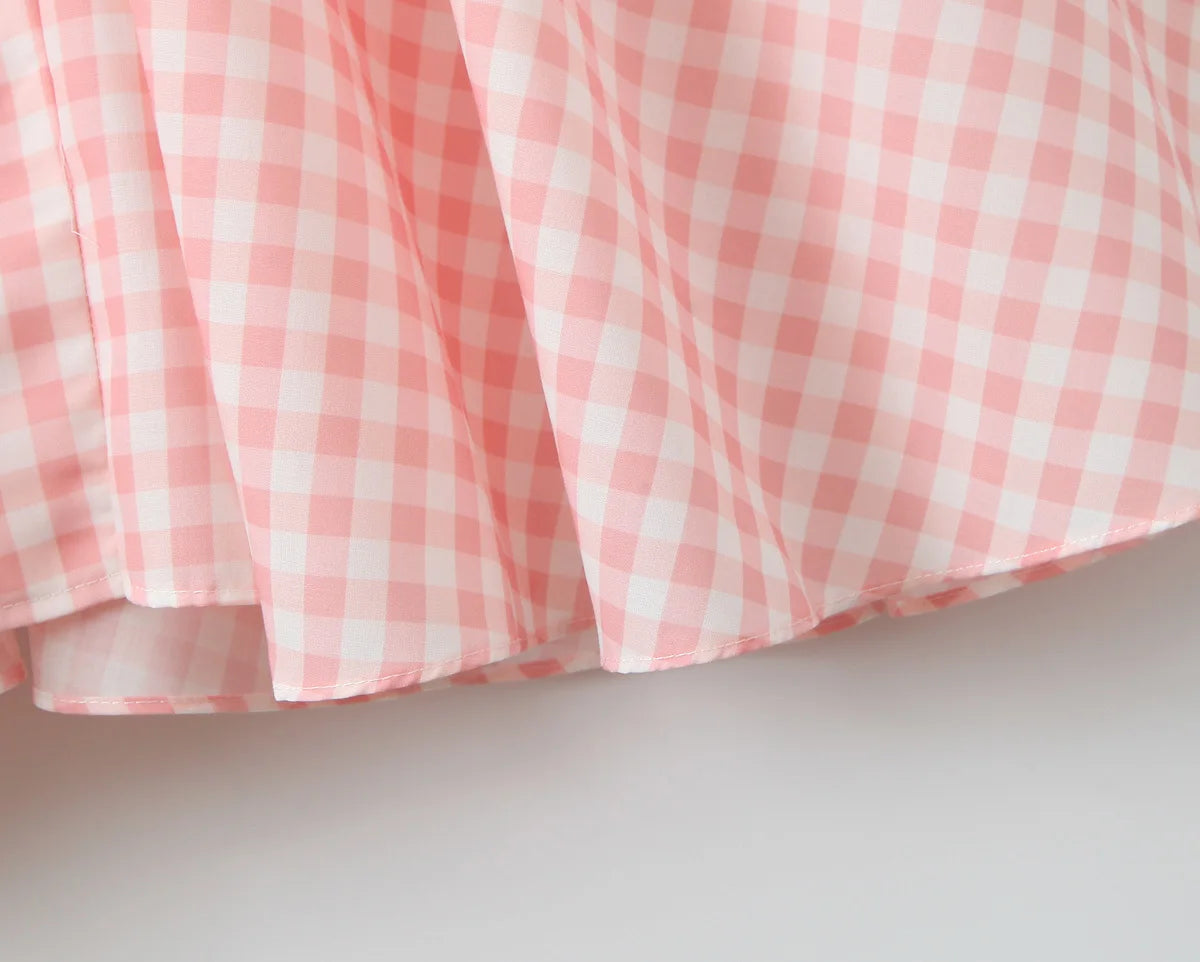 Summer Women Sexy Backless Pink Plaid Halter Dress Low Waist Elegant Party Dresses Holiday Robe