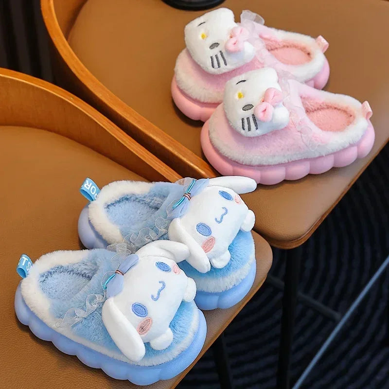 Unisex Teen Kid's Winter Warm Cute Cartoon Indoor Mule Soft Non-Slip Fluffy Children's Slippers Home Cotton Shoes For Boys & Girls Size 24-41