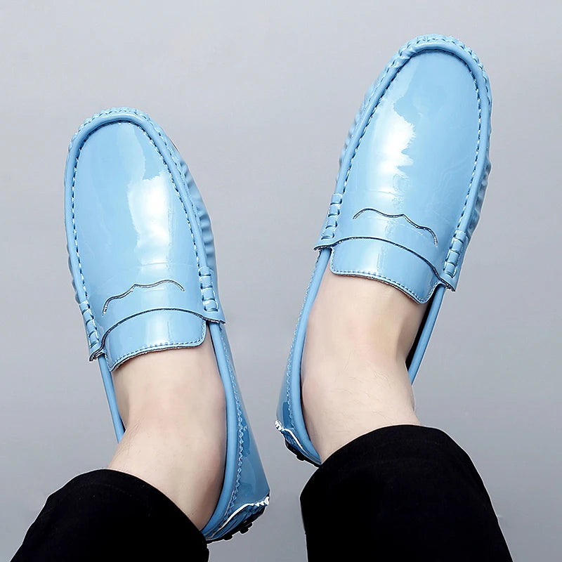 Fashion Style Men Blue Casual Loafers England Italy Stylish Trendy Male Formal Dress Shoes Large Size 35-48 Mens Moccasin Shoes