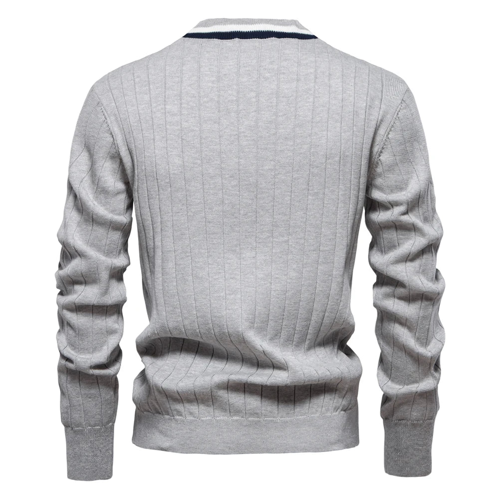 Men's Cotton Cardigan Sweater V-Neck Button-Up Casual Youth Knitted Sweaters for Men