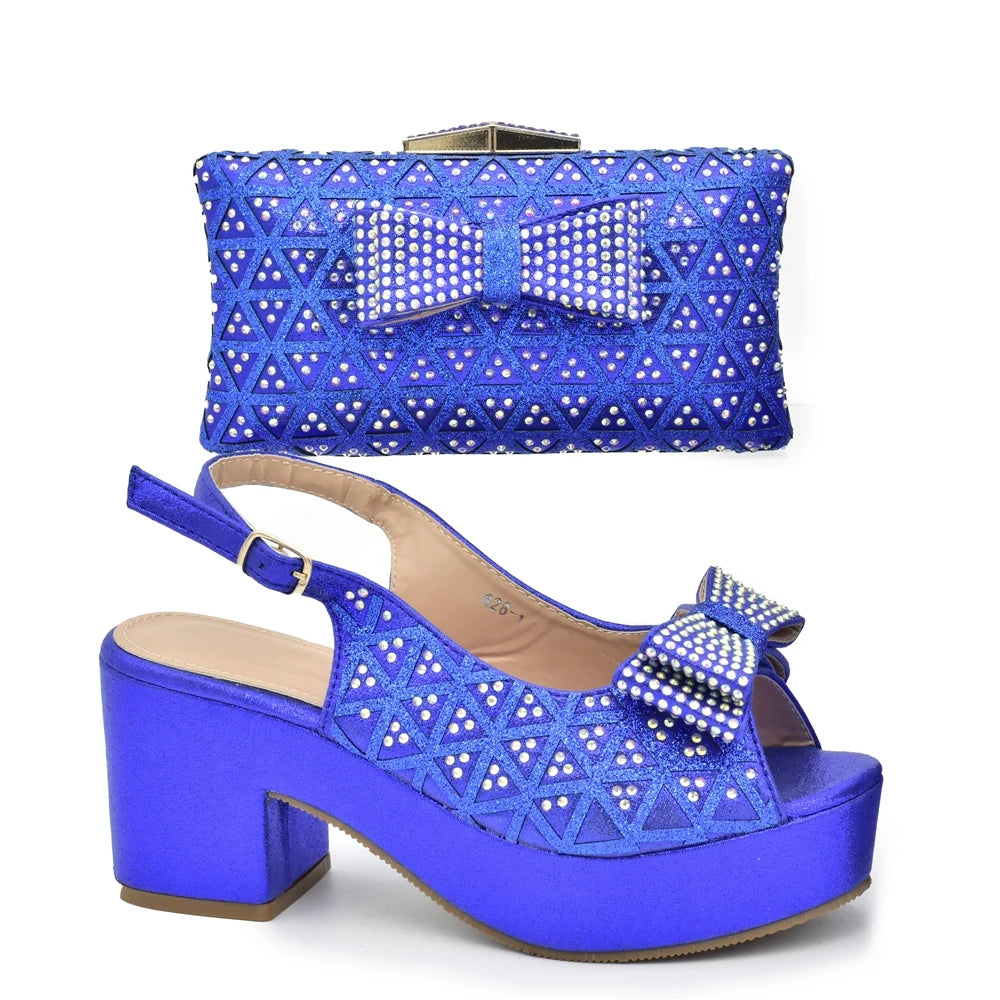 African Women Wedding Shoes and Bag Set Decorated with Rhinestone Africa Shoe and Bags Set Wedges Shoes for Women