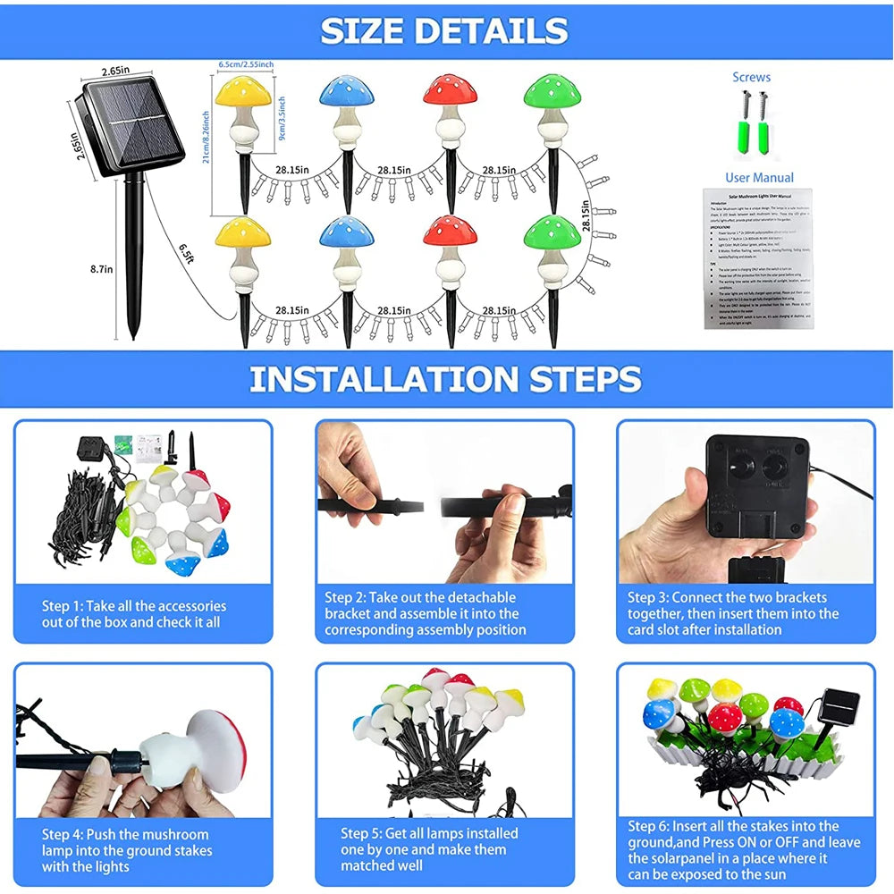 Upgraded Outdoor Solar Garden Lights, Solar Mushroom Lights Outdoor 8Modes Waterproof Solar Powered Landscape Light Cute Fairy