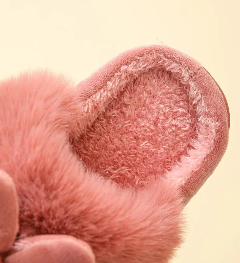 Women's Winter Warm House Fuzzy Slippers Couple Indoor Anti-Skid Plush Lined Bedroom Slides Fluffy Cotton Shoes For Ladies