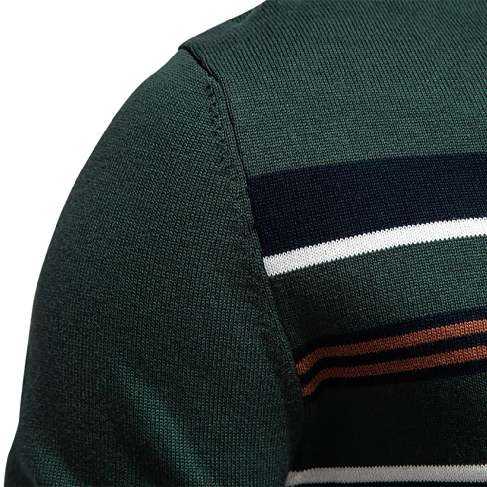 Men's Mock Neck Cotton Pullover Knit Sweaters Casual Business Strip Ribbed Turtleneck Sweaters for Men