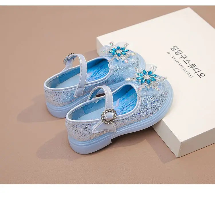 Disney Children High Heel Princess Elsa Party LED Light Shoes Summer Girls Sandals Baby Girls Crystal Blue Pink Shoes 23-34
